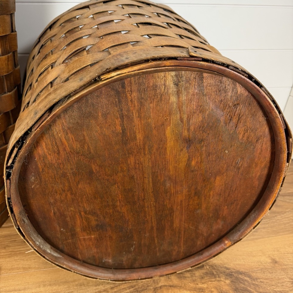 Antique S-XL Nesting Wood Splint Baskets *Flaws* Dark Woven Slats With Tacks - Picture 5 of 16
